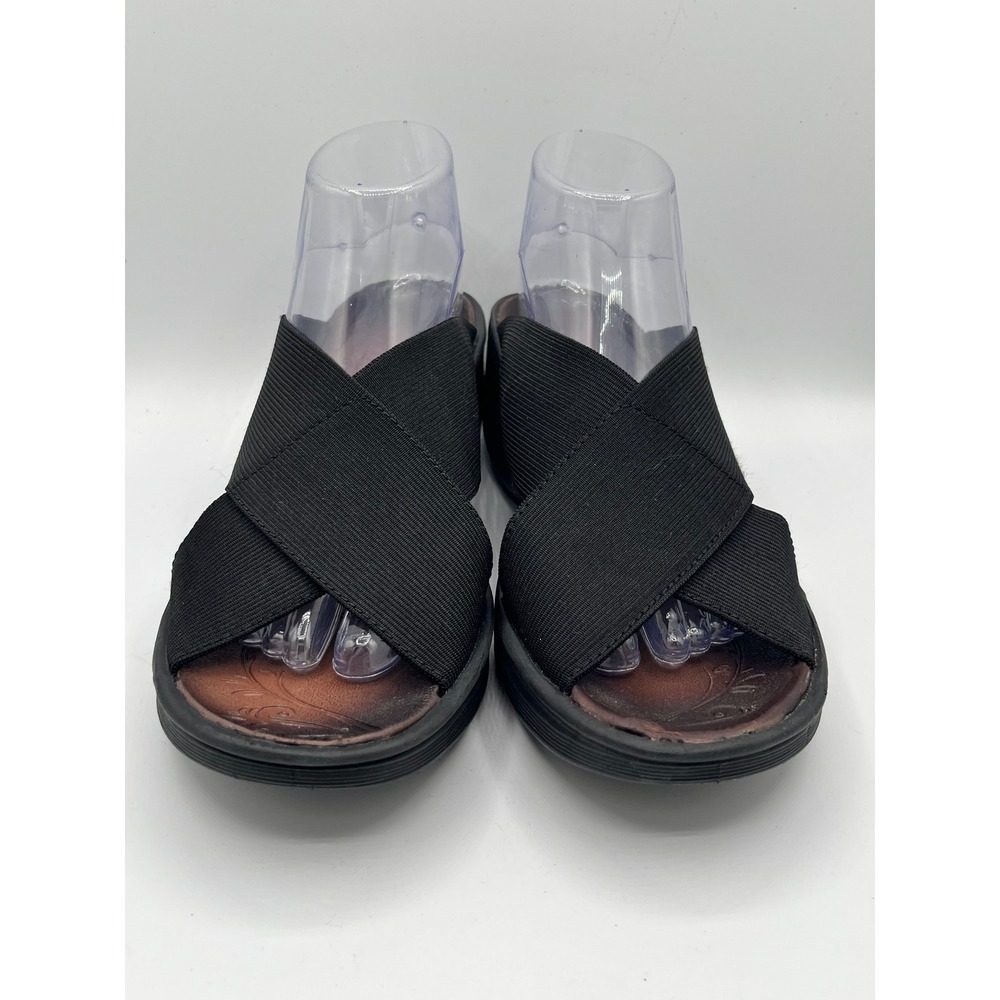 Bzees Desire Women Sz 9M Black Stretch Fabric Crisscross Wedge Slide Sandals